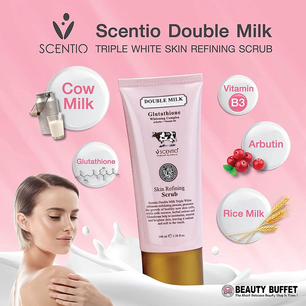 [SG INSTOCK] SCENTIO DOUBLE MILK TRIPLE WHITE SKIN REFINING SCRUB 100 ML