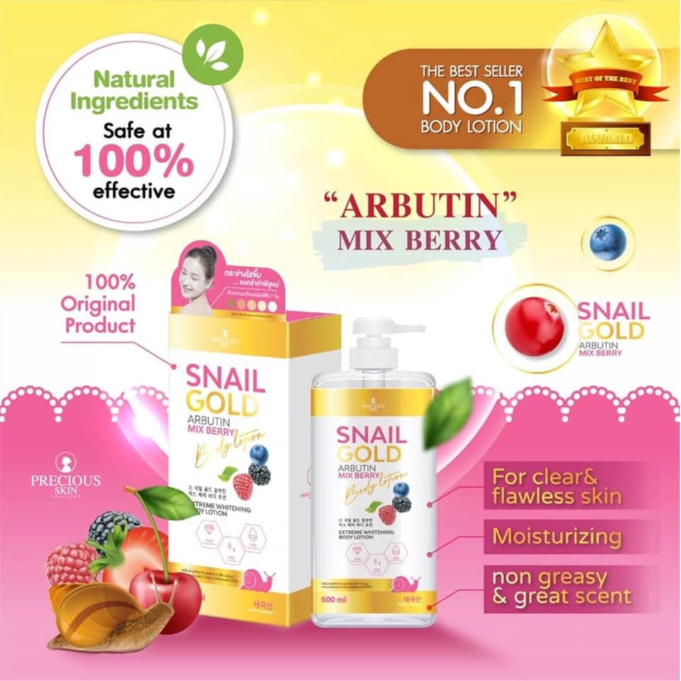 [SG INSTOCK] PRECIOUS SKIN THAILAND SNAIL GOLD ARBUTIN MIX BERRY BODY LOTION 500ML
