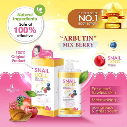 [SG INSTOCK] PRECIOUS SKIN THAILAND SNAIL GOLD ARBUTIN MIX BERRY BODY LOTION 500ML