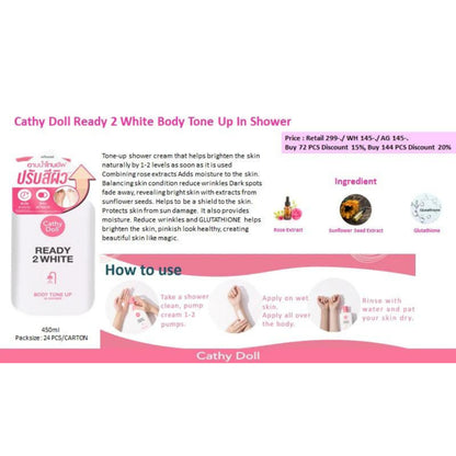 [SG INSTOCK] CATHY DOLL READY 2 WHITE BODY TONE UP IN SHOWER 400ML