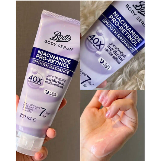 [SG INSTOCK] BOOTS BODY SERUM NIACINAMIDE PRO-RETINOL SMOOTH RADIANCE 200ML