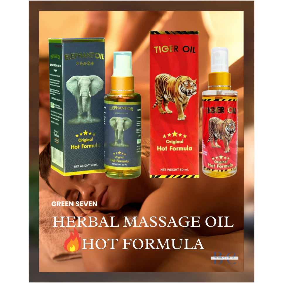 [SG INSTOCK] Green Seven Elephant Oil,Tiger Original Hot Formula Herbal Massage Oil 50ml