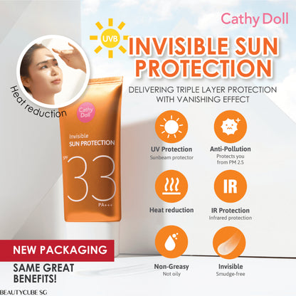 [SG SELLER] CATHY DOLL INVISIBLE SUN PROTECTION SPF33 PA+++ 20ML,60ML