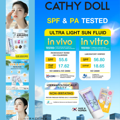 [SG SELLER] CATHY DOLL ULTRA LIGHT SUN FLUID SPF50 PA++++ 15ML/40ML
