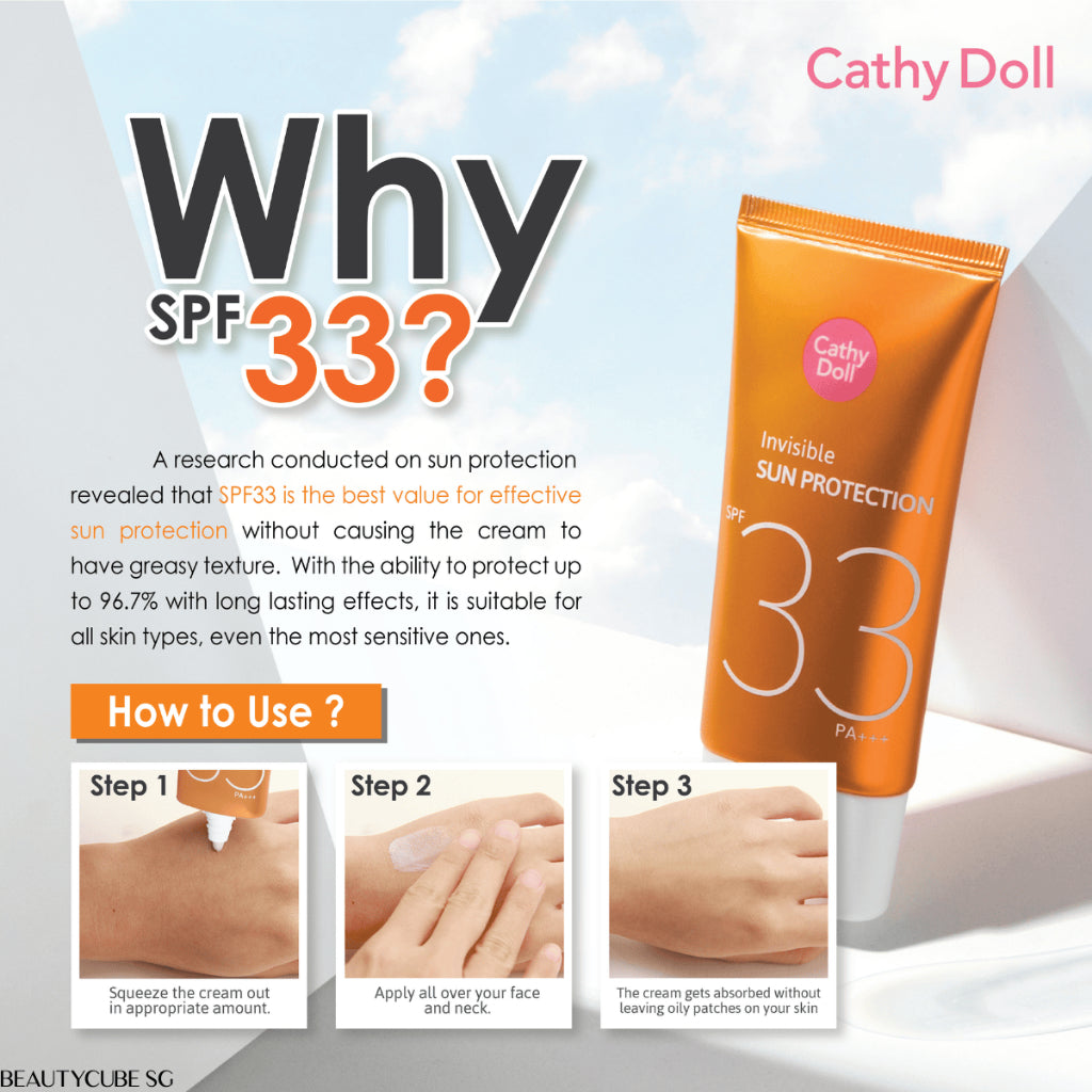 [SG SELLER] CATHY DOLL INVISIBLE SUN PROTECTION SPF33 PA+++ 20ML,60ML
