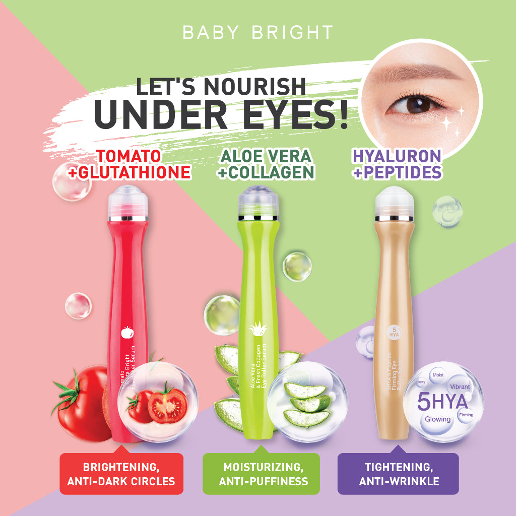 [SG SELLER] BABY BRIGHT Tomato & Gluta Bright ,5Hya & Peptide Firming ,Aloe Vera & Fresh Collagen Eye Roller Serum 15ML